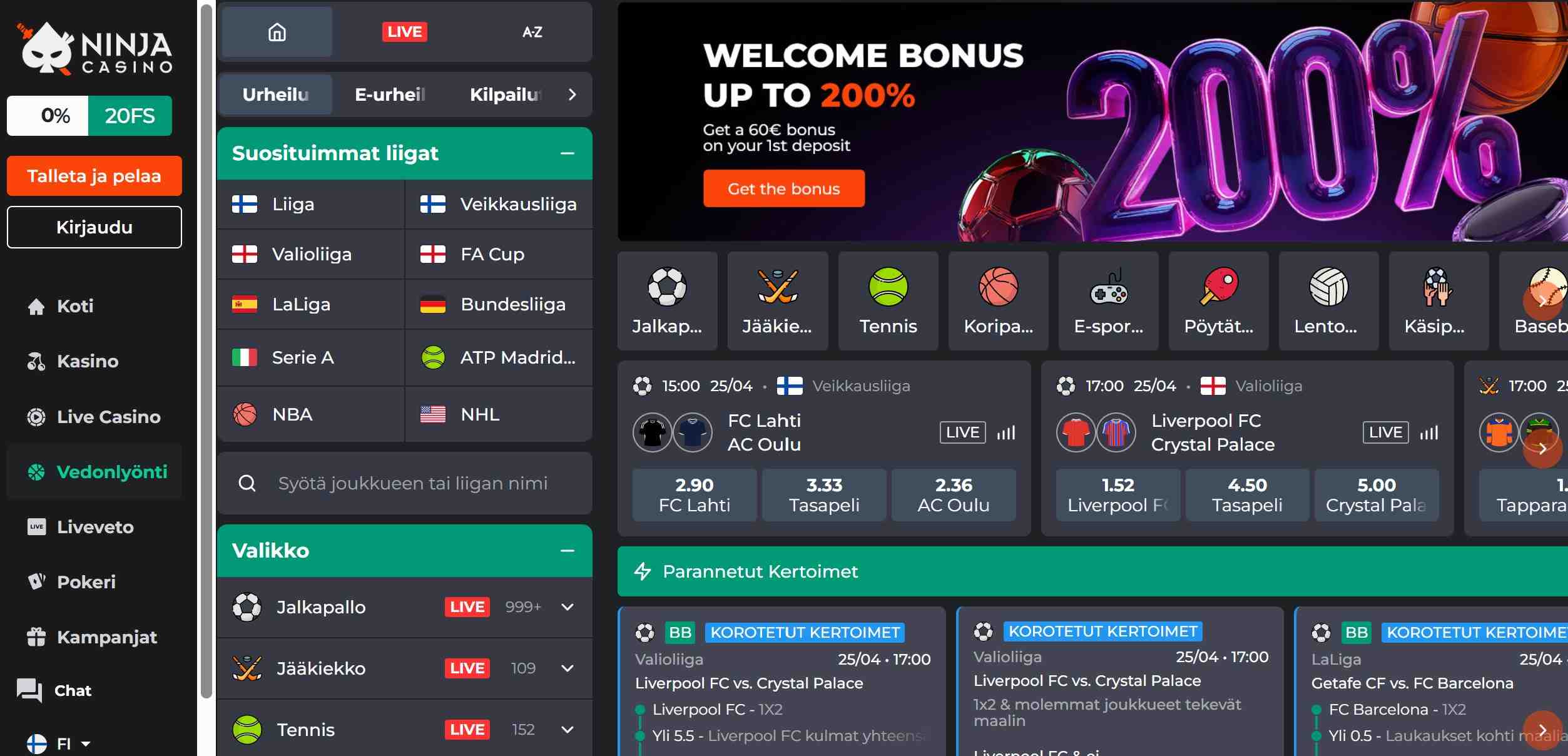 Ninja Casino vedonlyönti
