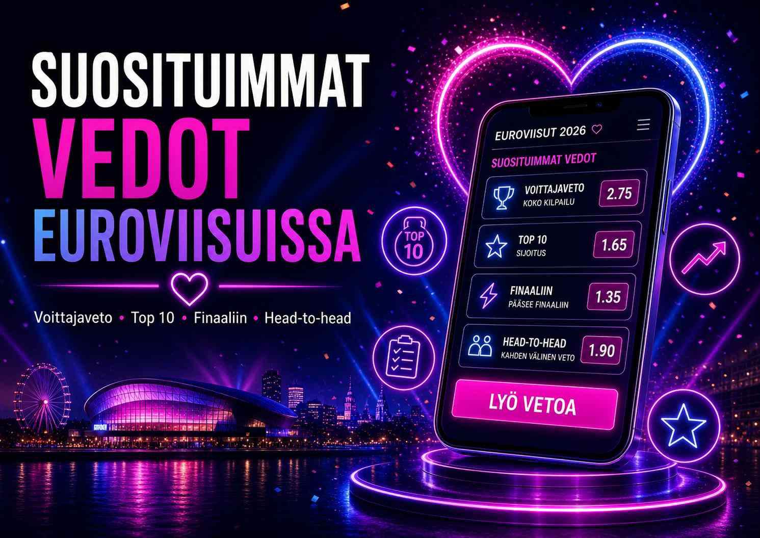 Suosituimmat vedot Euroviisuissa nyt